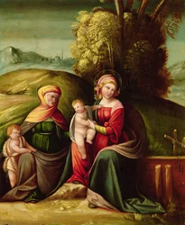 Neitsyt ja lapsi St. Elizabethin ja St. Johnin kanssa maisemassa